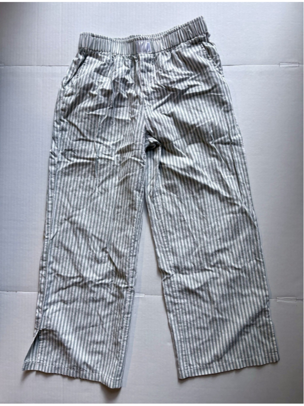 Women’s Boxer Pajama Pants Women's Medium Green Seersucker Striped Wide Leg